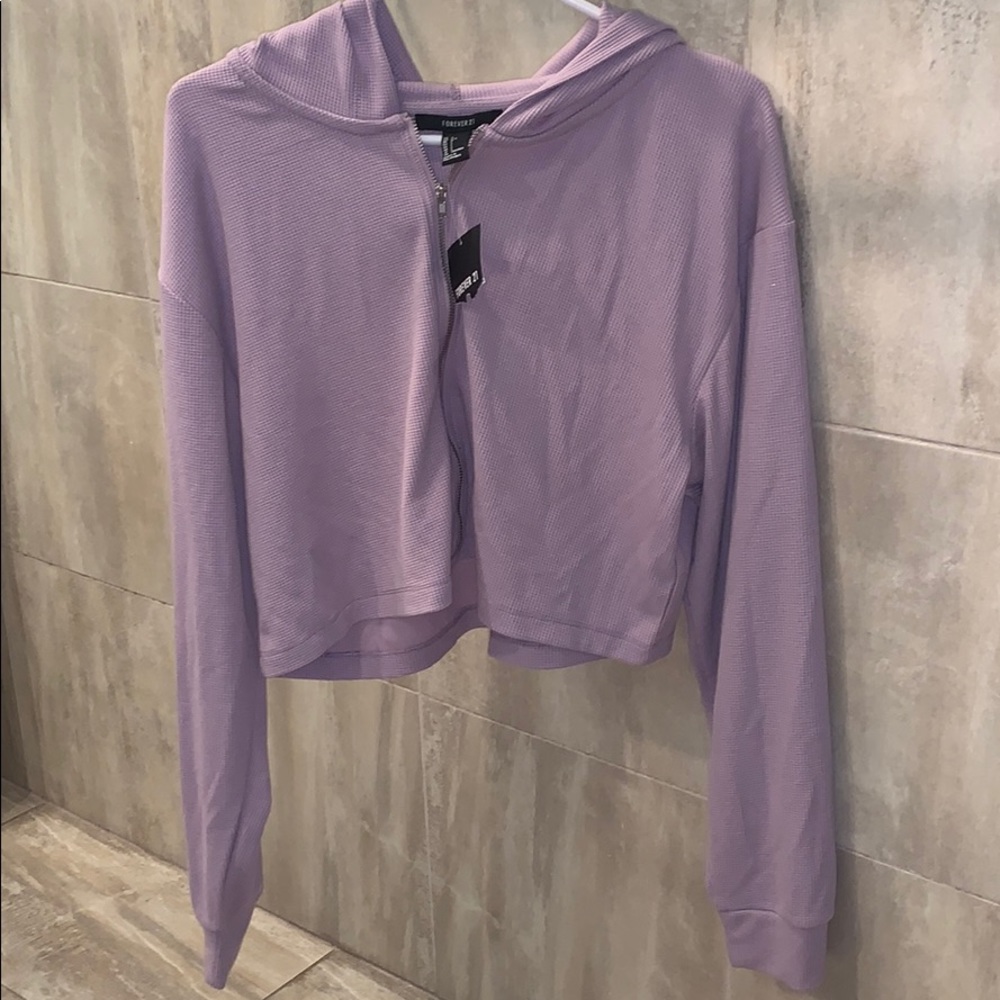 Forever 21 Waffle Knit Cropped Zip Up Hoodie - NWT